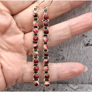 Sterling Silver Red Rose Dahlia Turquoise Dangle Earrings Southwestern Style